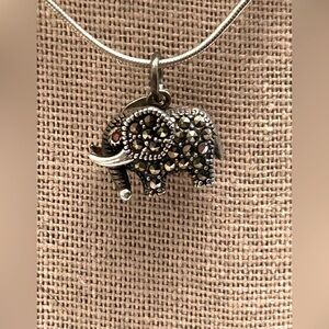 Sterling silver Marcasite stones elephant necklace